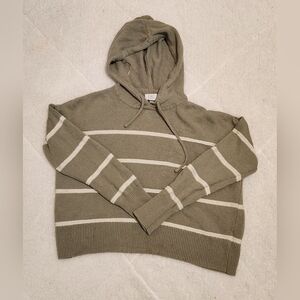 C&C California Striped Hooded Sweater Sage Green Size L Slightly Cropped Length
